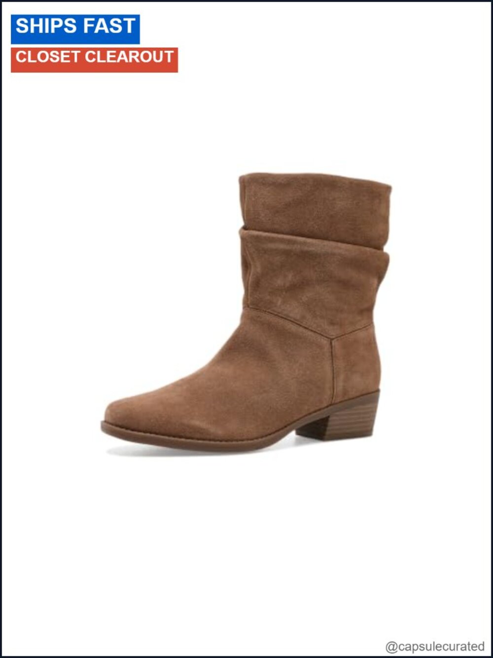 Suede Mid-Calf Boots Side Zip Stack Heel Ankle